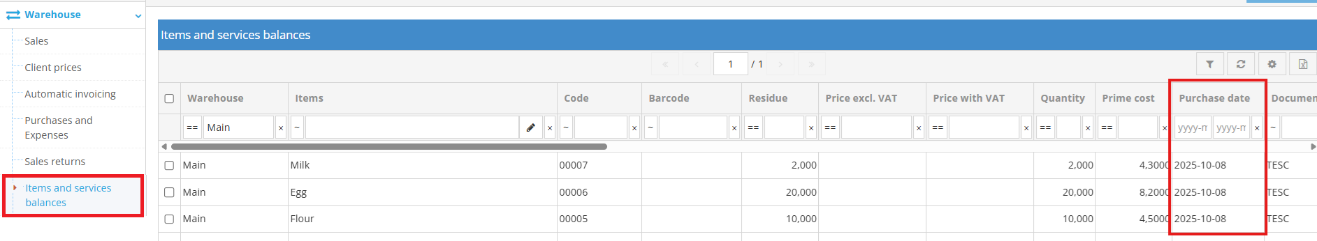 Checking item balances in the accounting system